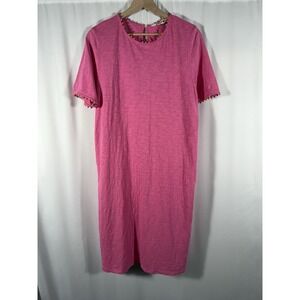 Boden Pink Slub Cotton Pom-Pom Trim T-Shirt Dress Short Sleeve Womens 10‎